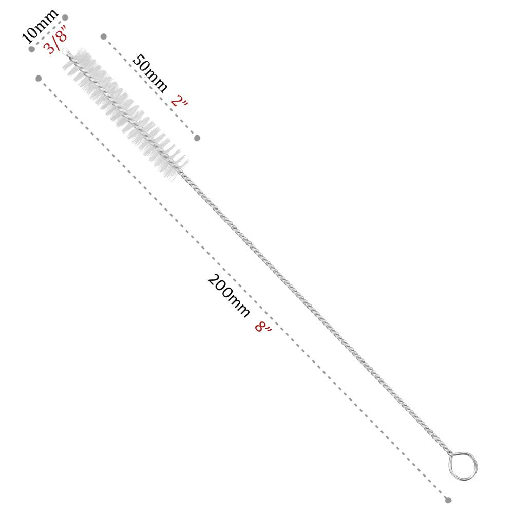 Gfdesign Drinking Straw Cleaning Brushes Set Pipe Tube Cleaner Nylon Bristles Stainless Steel Handle - 8'' X 3/8'' (10Mm) - Set