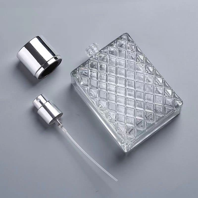 Yorror 2 Pack 100Ml Glass Perfume Atomizer,Square Lattice Perfume Spray Bottle With Silver Aluminum Sprayer,Portable Fragrance F