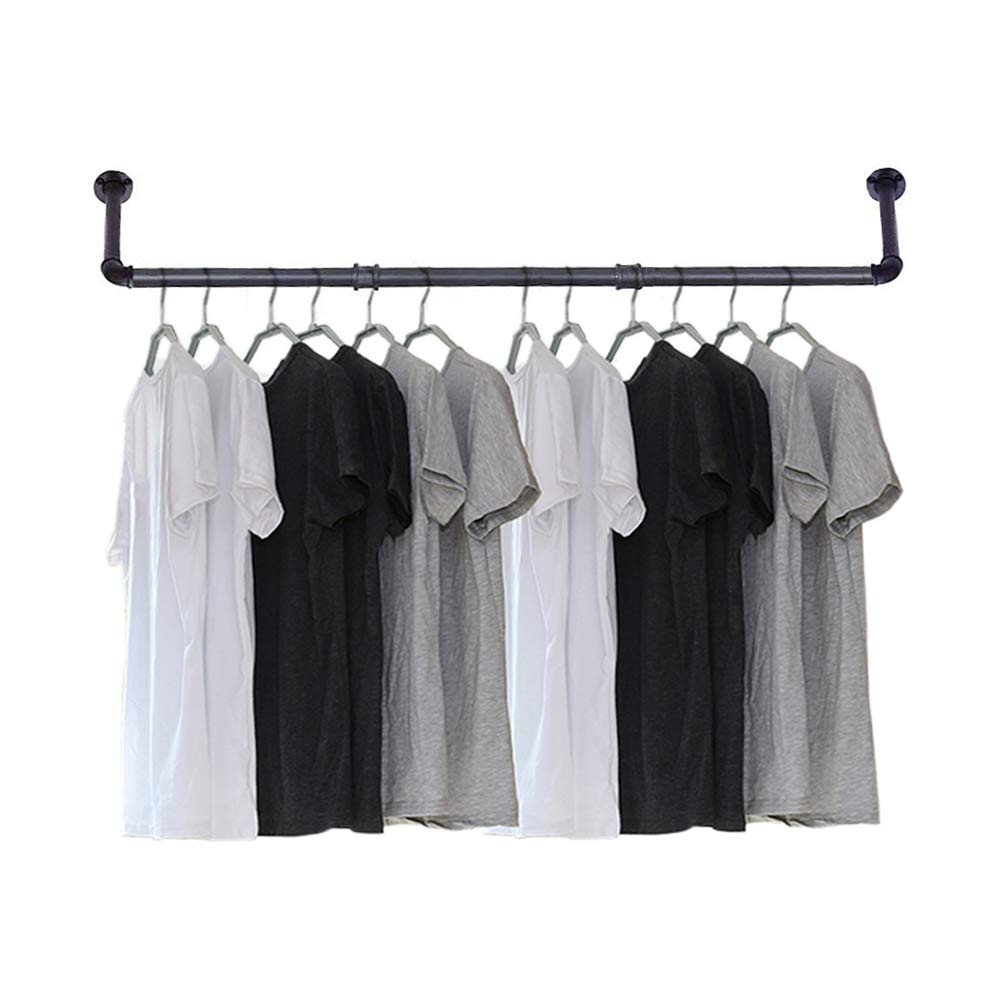 Industrial Pipe Clothing Rack, 30 Wall Mounted Clothes Garment Rack , Black Iron Pipe Clothes Hanging Bar, Heavy Duty Metal Ha