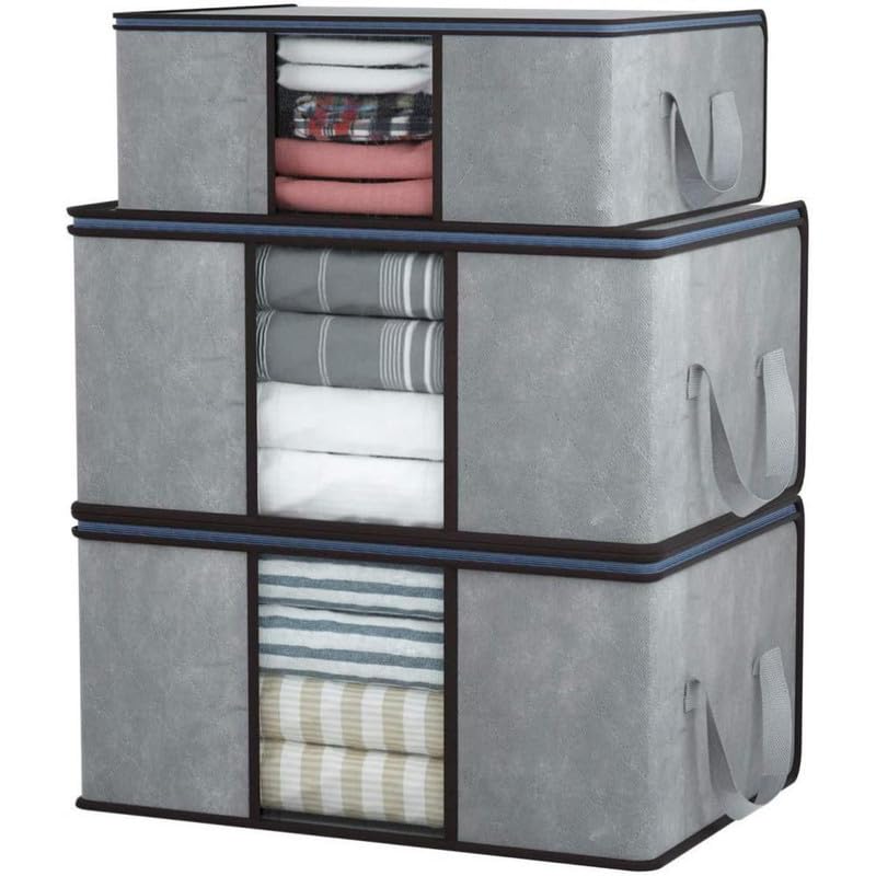 Large Capacity Clothes Storage Bag Organizer With Reinforced Handle Thick Fabric For Comforters, Blankets, Bedding, Foldable Wit