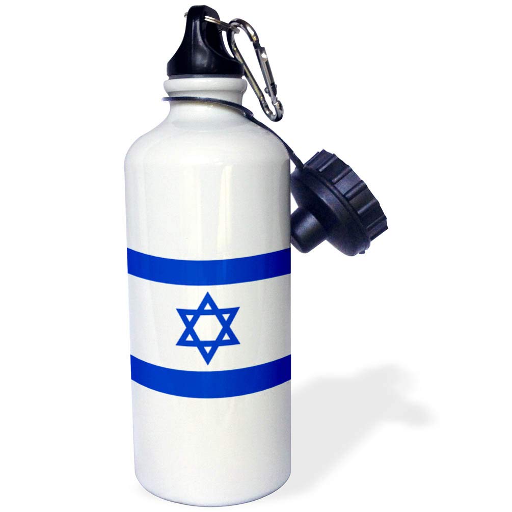 3dRose Israeli FlagBlue and White with Magen David StarJewish State of IsraelJudaismZionism Sports Water Bottle, 21 oz, Whit