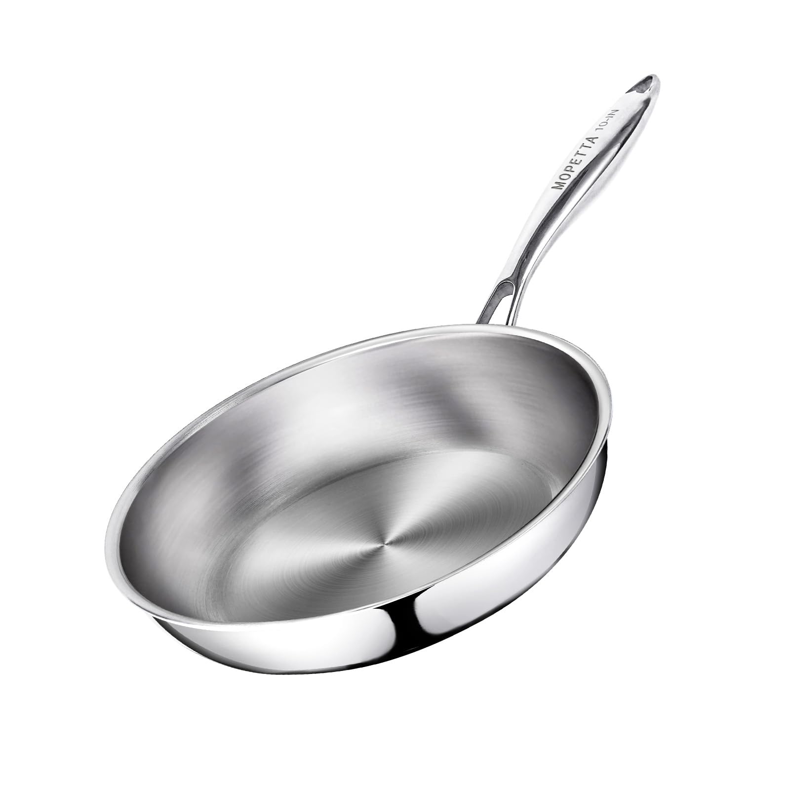 mopetta 10 inch TriPly Stainless Steel Frying Pan,No Coatings PFOA&PTFE Free Skillets,Chefs Pans,Dishwasher and Oven Safe Cook