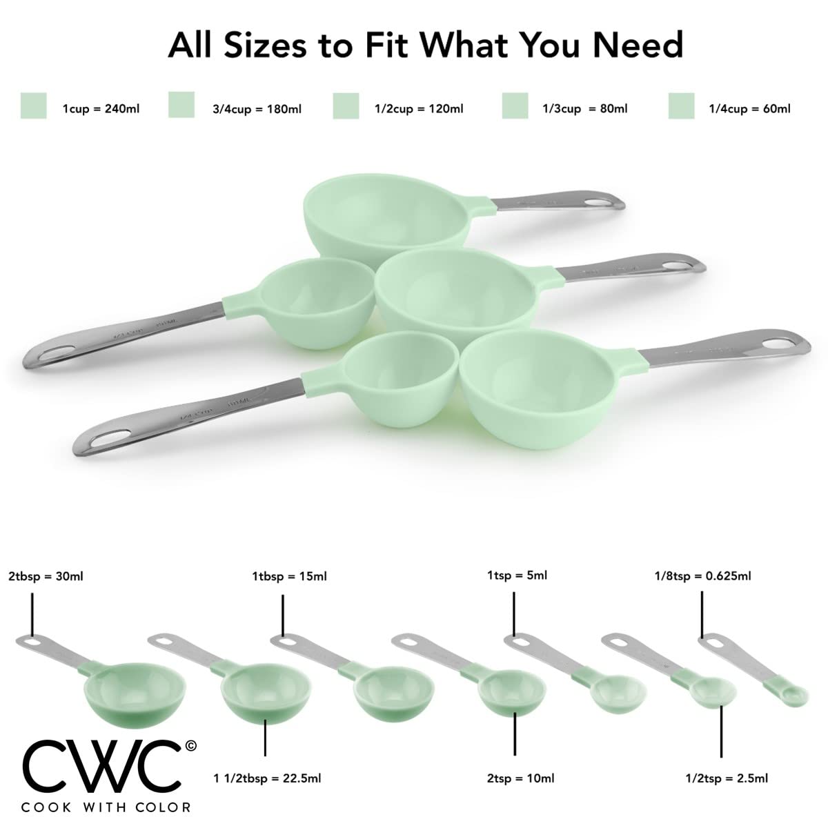 Cook With Color 12 Pc Measuring Cups Set And Measuring Spoon Set, Stainless Steel Handles, Nesting Kitchen Liquid/Dry Measuring