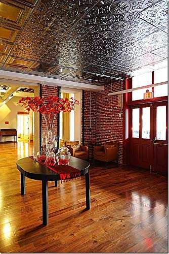 American Tin Ceilings [5 Pack Kit] 24 x 24 100% Tin Nail-Up Ceiling Tiles | Pattern #2 Stainless Steel Gloss Large Victorian Flo