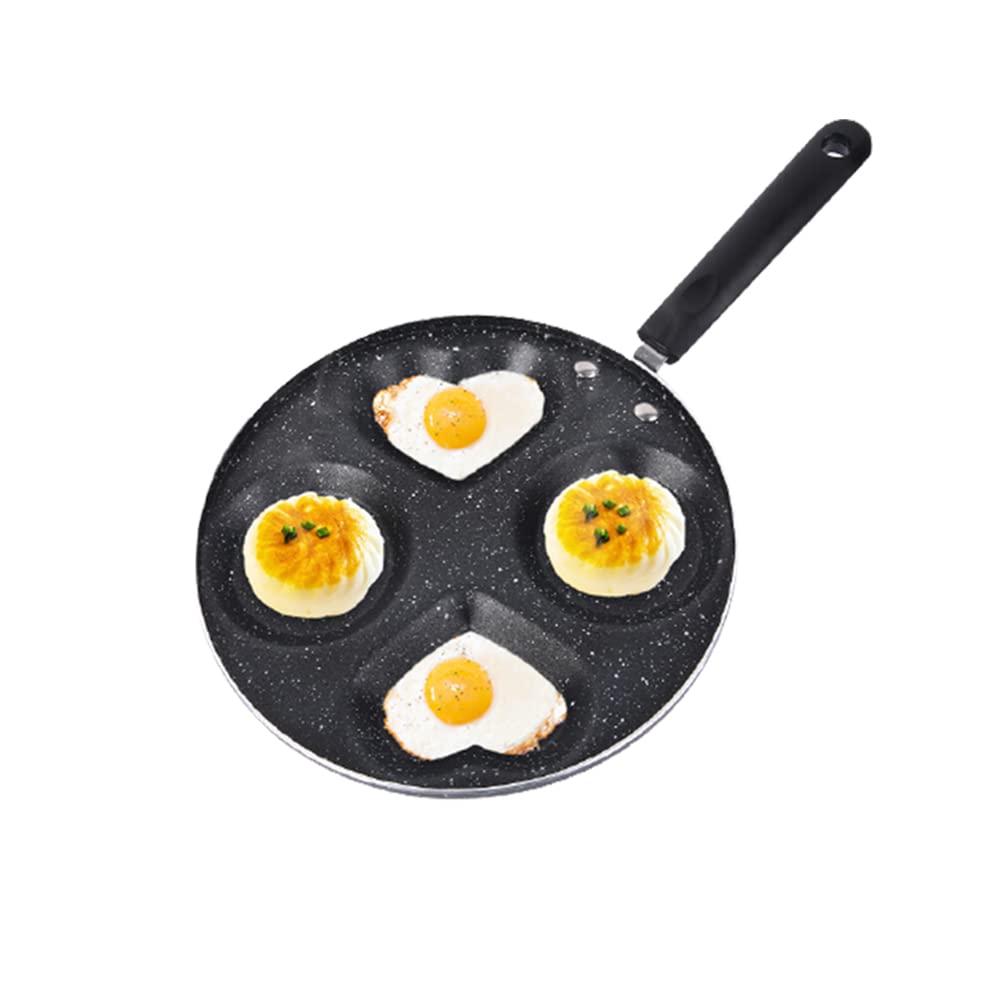 Jieqijiaju Egg Frying Pan 4 Cup, Nonstick Pancake Pan Heart Shape Egg Cooker Pan Blini Griddle Crepe Pan Silver Dollar Pancake M