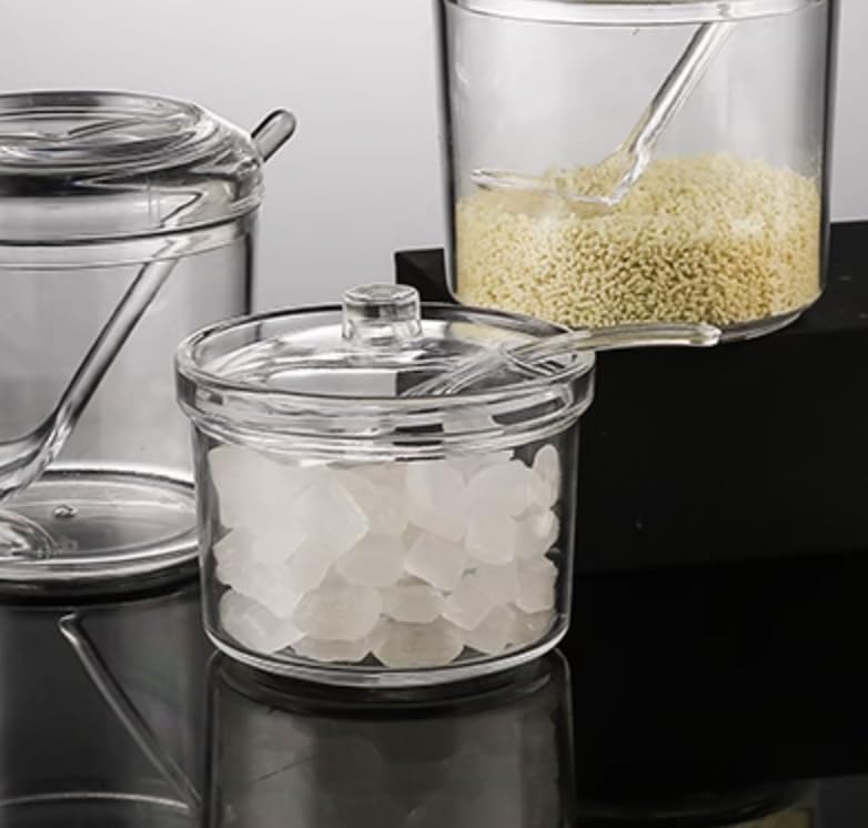 Mozacona Clean Acrylic Sugar Bowl Spice Jar Spice Storage Pot With Lid And Spoon