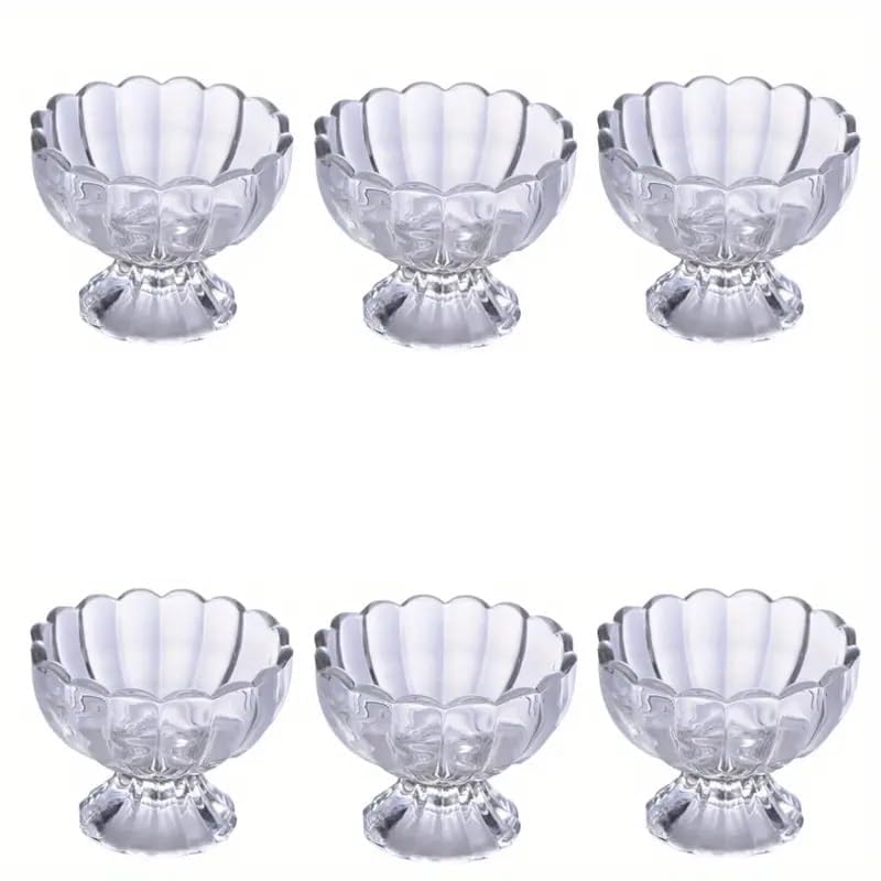 Topdoc Ice Cream Bowl Cup Set Of 6 (140 Ml), Unbreakable Transparent Plastic Flower Design Dessert Bowls, Fruit & Pudding Nuts O