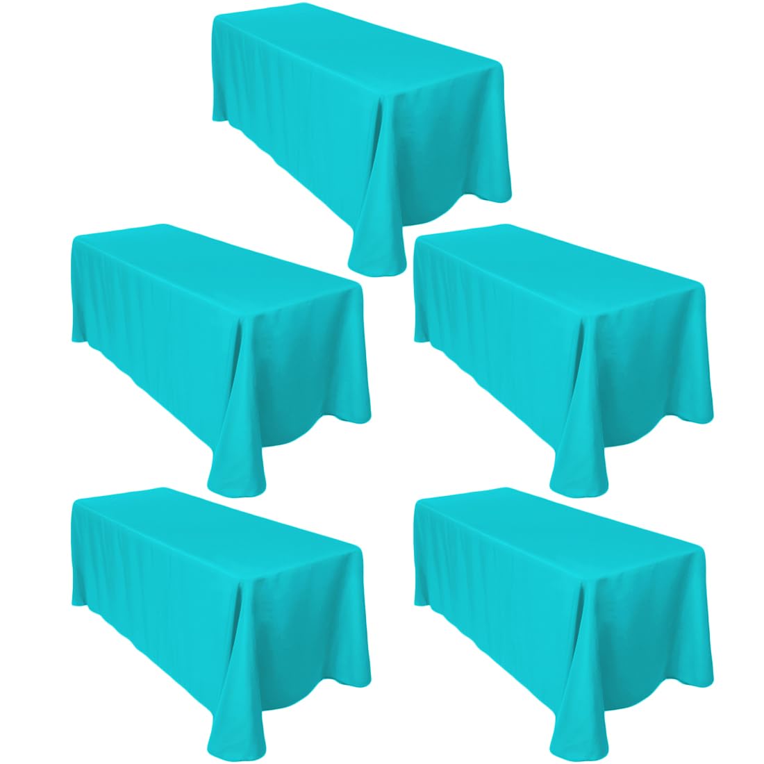Ltc Linens 5-Pack Rectangular Tablecloths 90 In X 156 In With Rounded Corners - Turquoise Table Covers For 8 Ft Table Floor-Leng