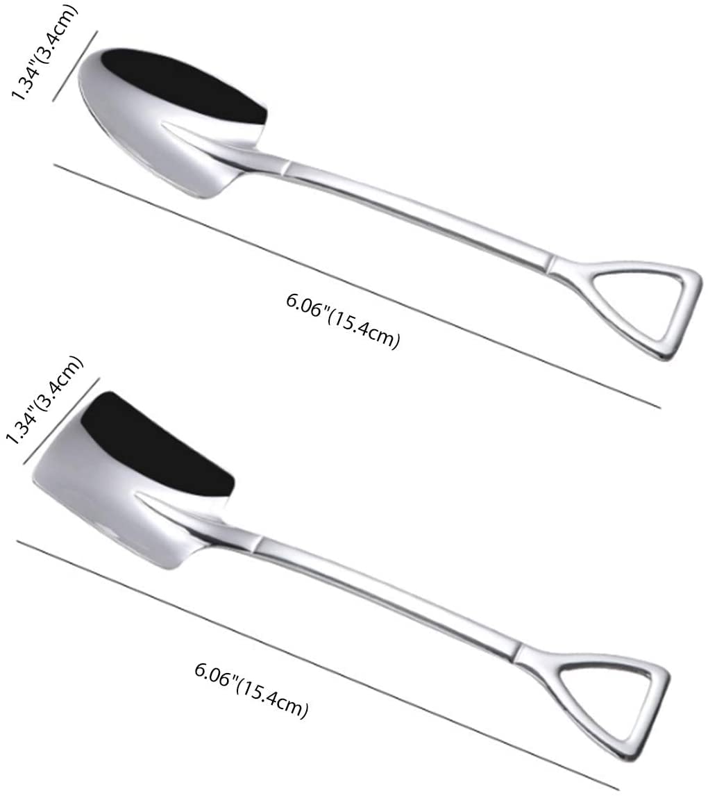 Dessert Spoon Set, 4 Pcs 6'' Stainless Steel Spoons, Ice Cream Fruit Spoon For Home, Kitchen Or Restaurant (Silver Square Point
