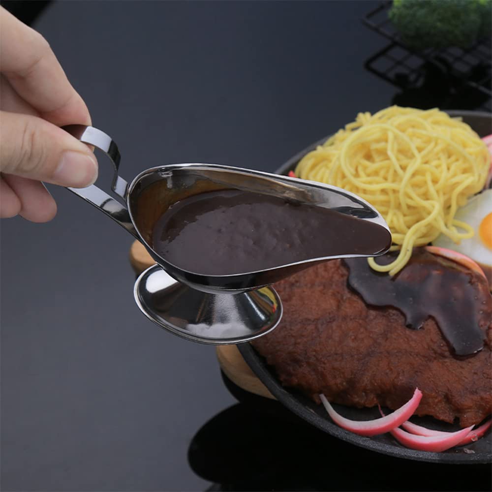 Stainless Steel Gravy Boat Roasting Sauce Dish Dispenser With Tray For Sauces For Thick Sauces Salad Dressings For Home Cafe Res