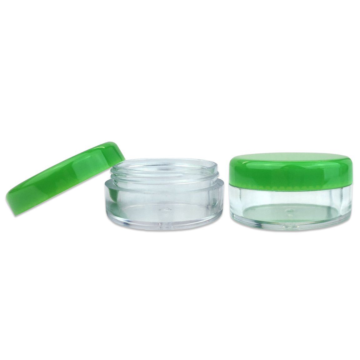 (Quantity: 50 Pieces) Beauticom 5G/5Ml Round Clear Jars With Green Lids For Scrubs, Oils, Toner, Salves, Creams, Lotions, Makeup