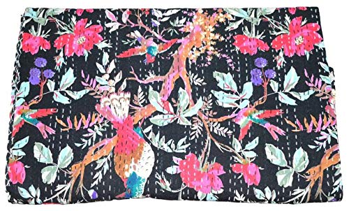 Textile Work Creations Jaipuri Quilt Handmade Bed Cover Cotton Kantha Blanket Throw Home Decor Bedspread Bedsheet, Twin Size Mul