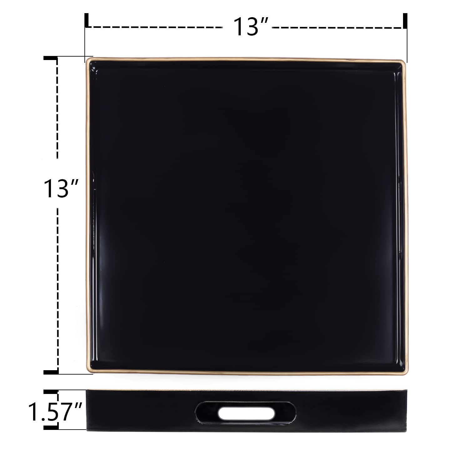 MAONAME Decorative Tray  Black Serving Tray with Handles  Coffee Table Tray  Square Plastic Tray for Ottoman  Bathroom  Kitchen  13''x13''x1.57''