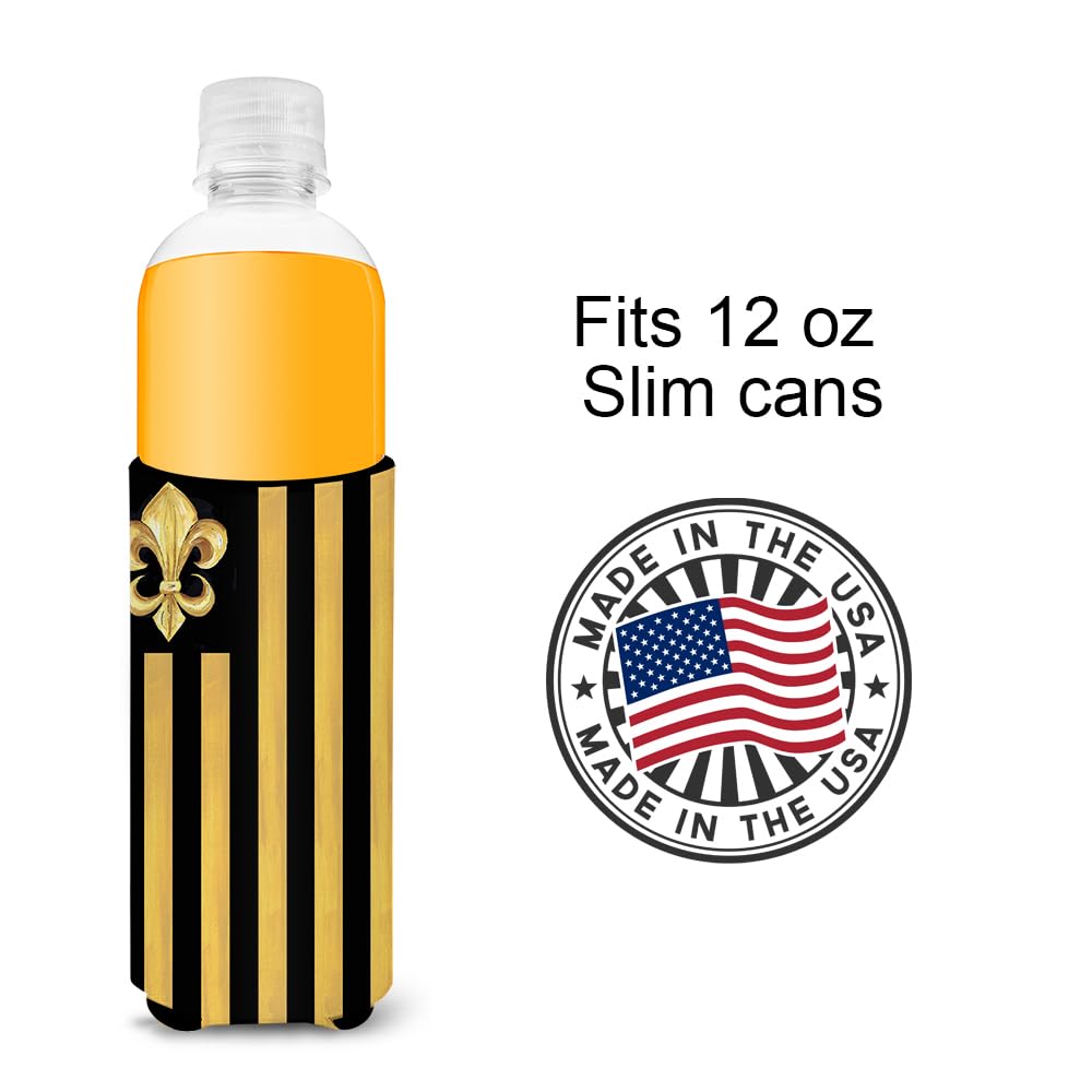 Black Gold Fleur de lis Nation Ultra Beverage Insulators for slim cans 8198MUK