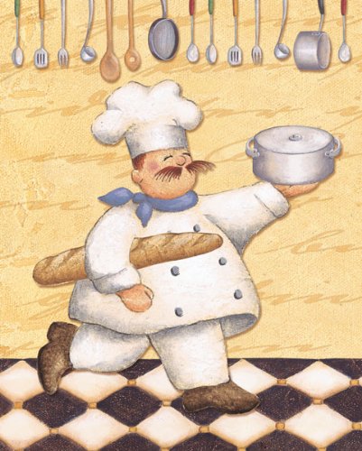 Set Of 4 Happy French Chef Kitchen Prints; Four 8X10 In Black Framed Prints, Ready To Hang!