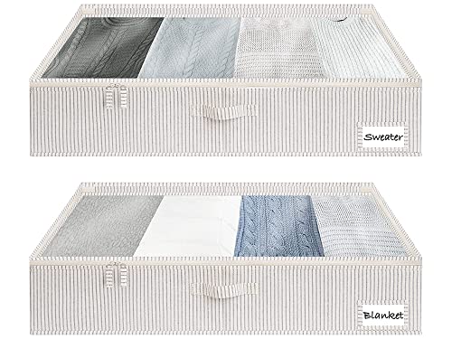 StorageWorks Underbed Storage Box with Clear Window and Sturdy Structure, Foldable Underbed Storage Bins for Clothes, Blankets a