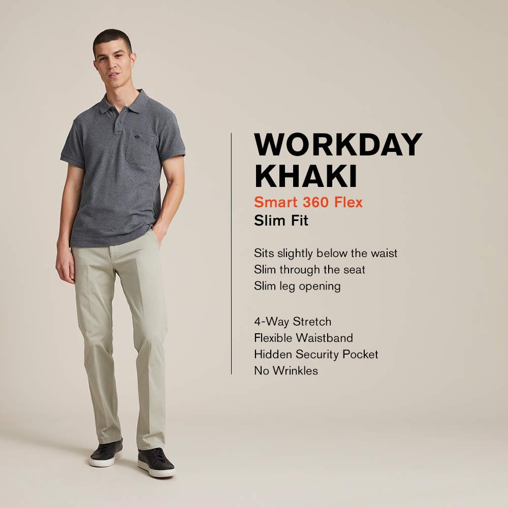 Dockers Mens Slim Fit Workday Khaki Smart 360 Flex Pants, Burma Grey, 31Wx32L
