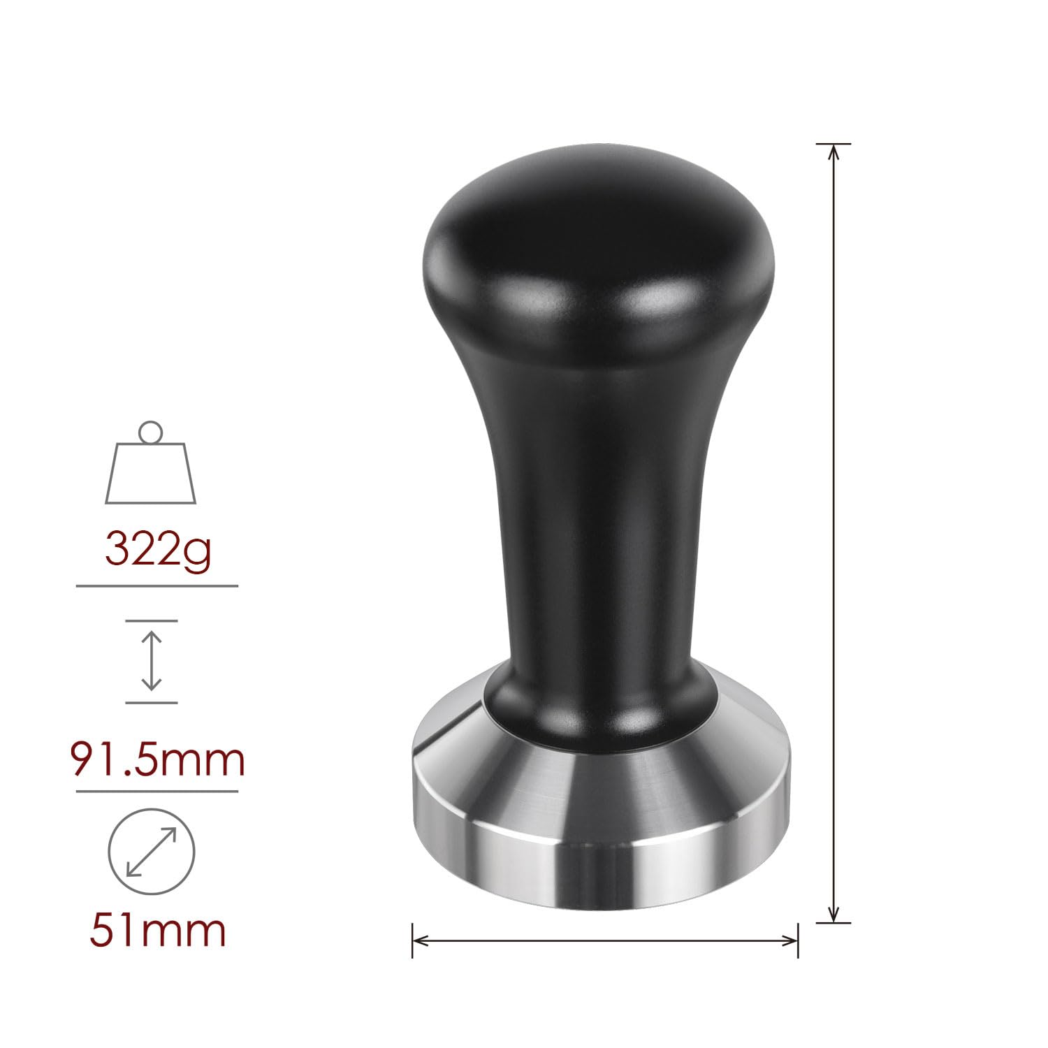 Santow 51Mm Espresso Tamper, Barista Coffee Tamper With Flat Stainless Steel Base - Professional Espresso Hand Tamper