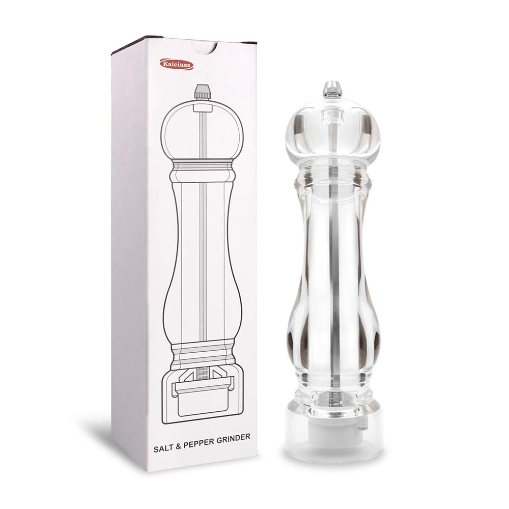 Kaiciuss Salt Pepper Grinder Mill Arcylic,The Best Peppercorn Grinder With Adjustable Mill-Clear