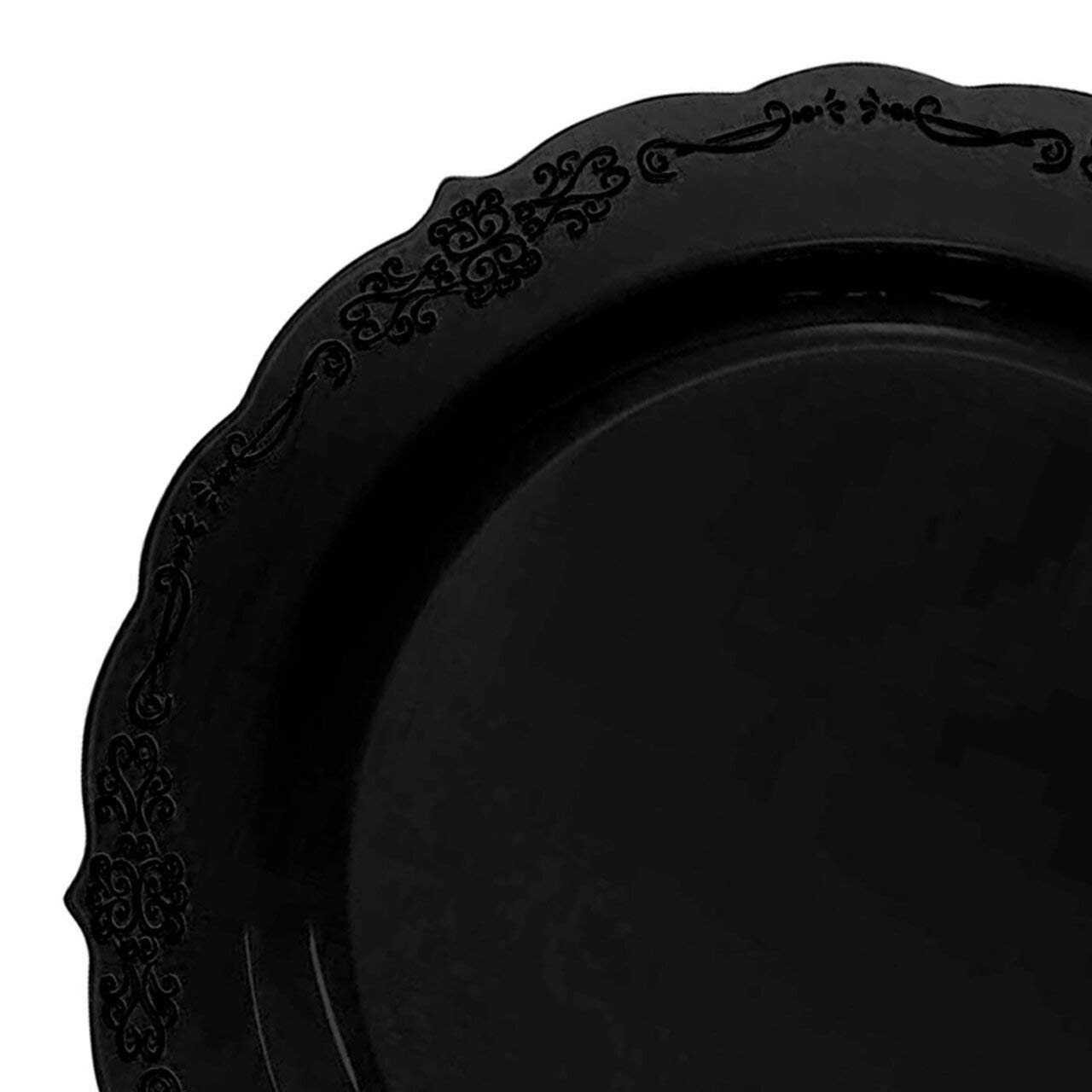 Kaya Elegant Black Vintage Rim Round Plastic Disposable Dinner Plates (Pack Of 10) - Stylish Design, Perfect For Weddings, Parti