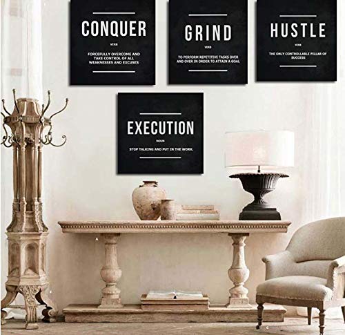 Grind Hustle Execution Conquer Entrepreneur Quotes Inspirational Wall Art - Motivational Canvas Print Framed Picture Painting Fo