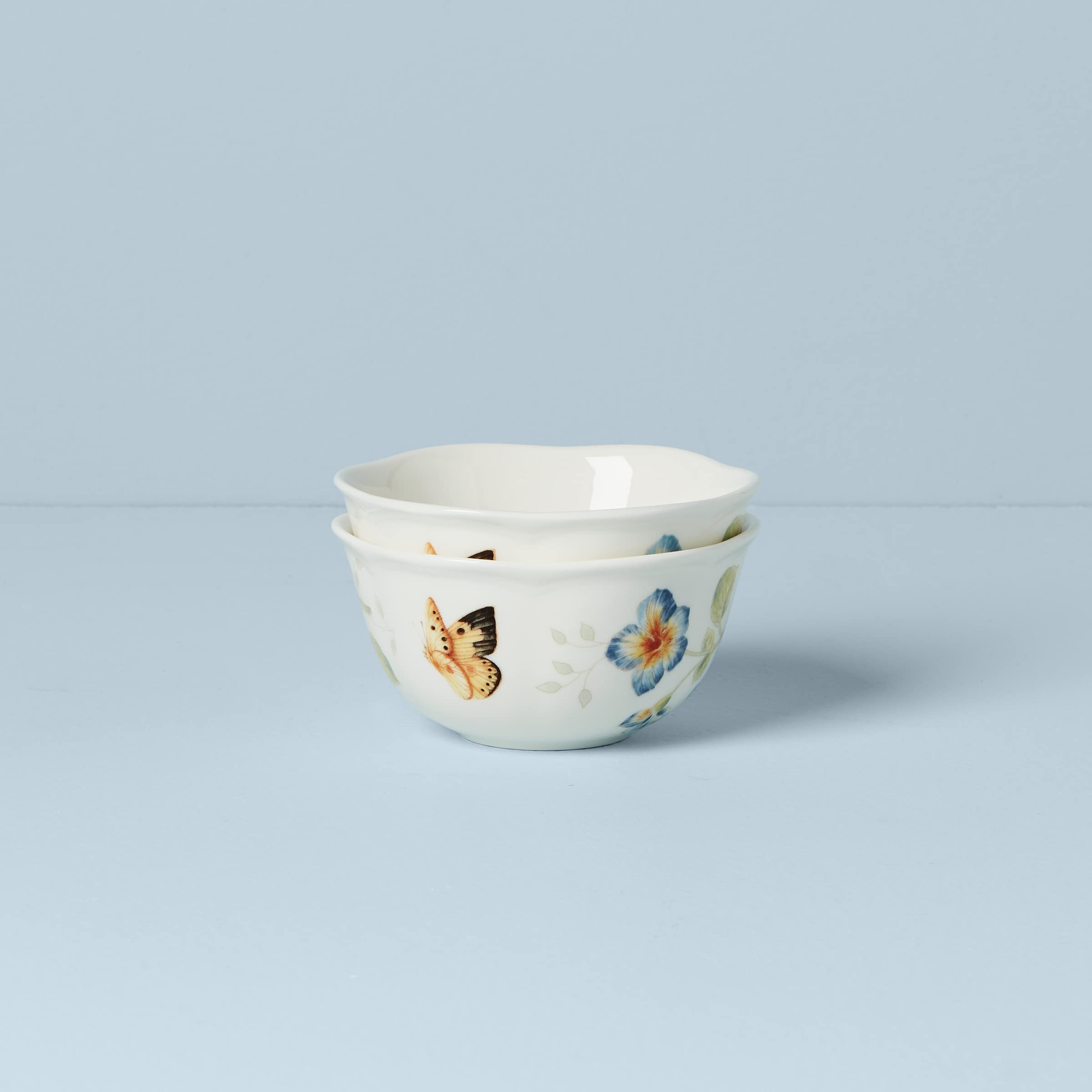Lenox 890914 Butterfly Meadow 2-Piece Porcelain Dessert Bowl Set, Blue, 4.75
