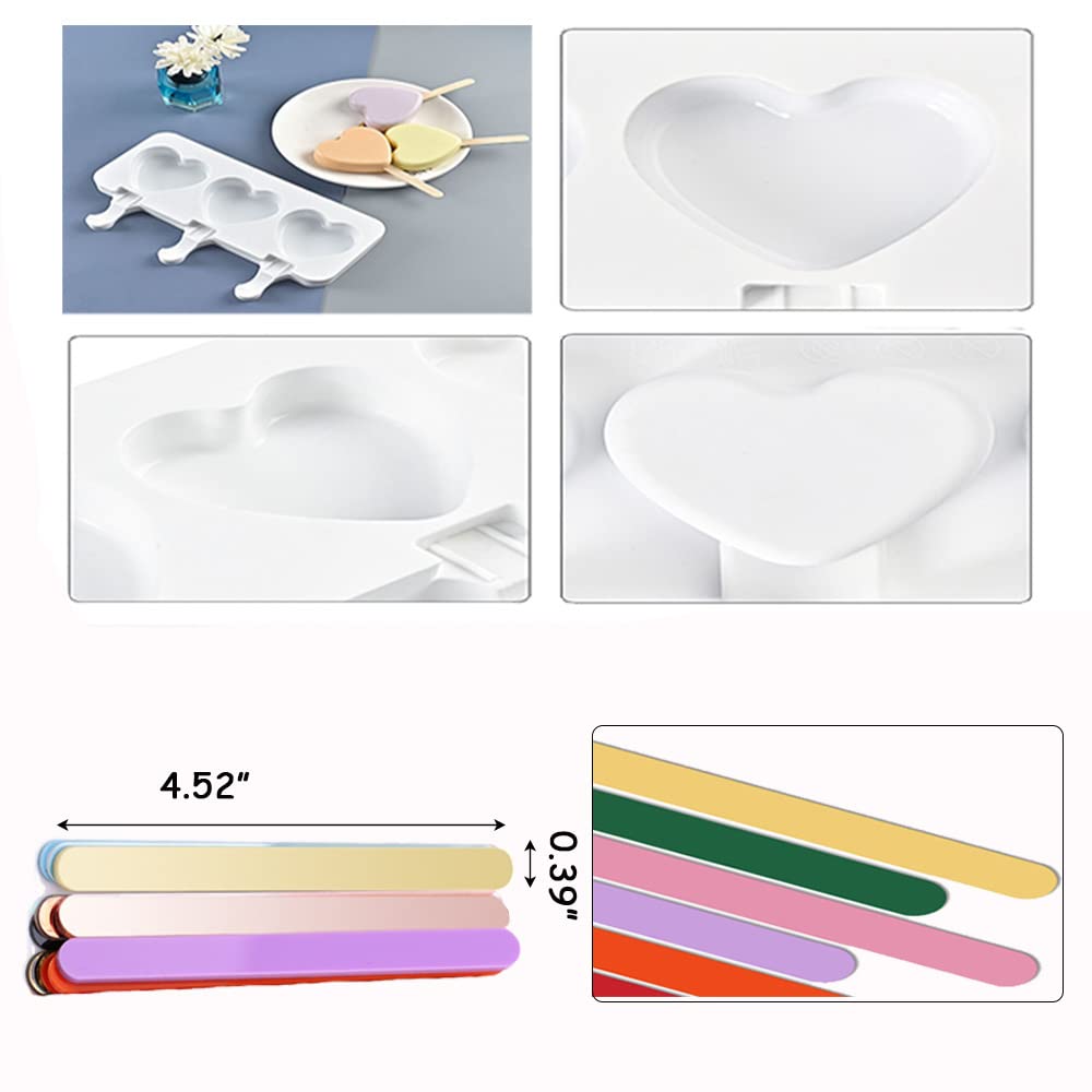 Elane 4 Pcs Ice Popsicle Molds,Silicone Ice Pop Molds,Silicone Popsicle Molds With Sticks (25 Pcs Colored Popsicle Sticks)