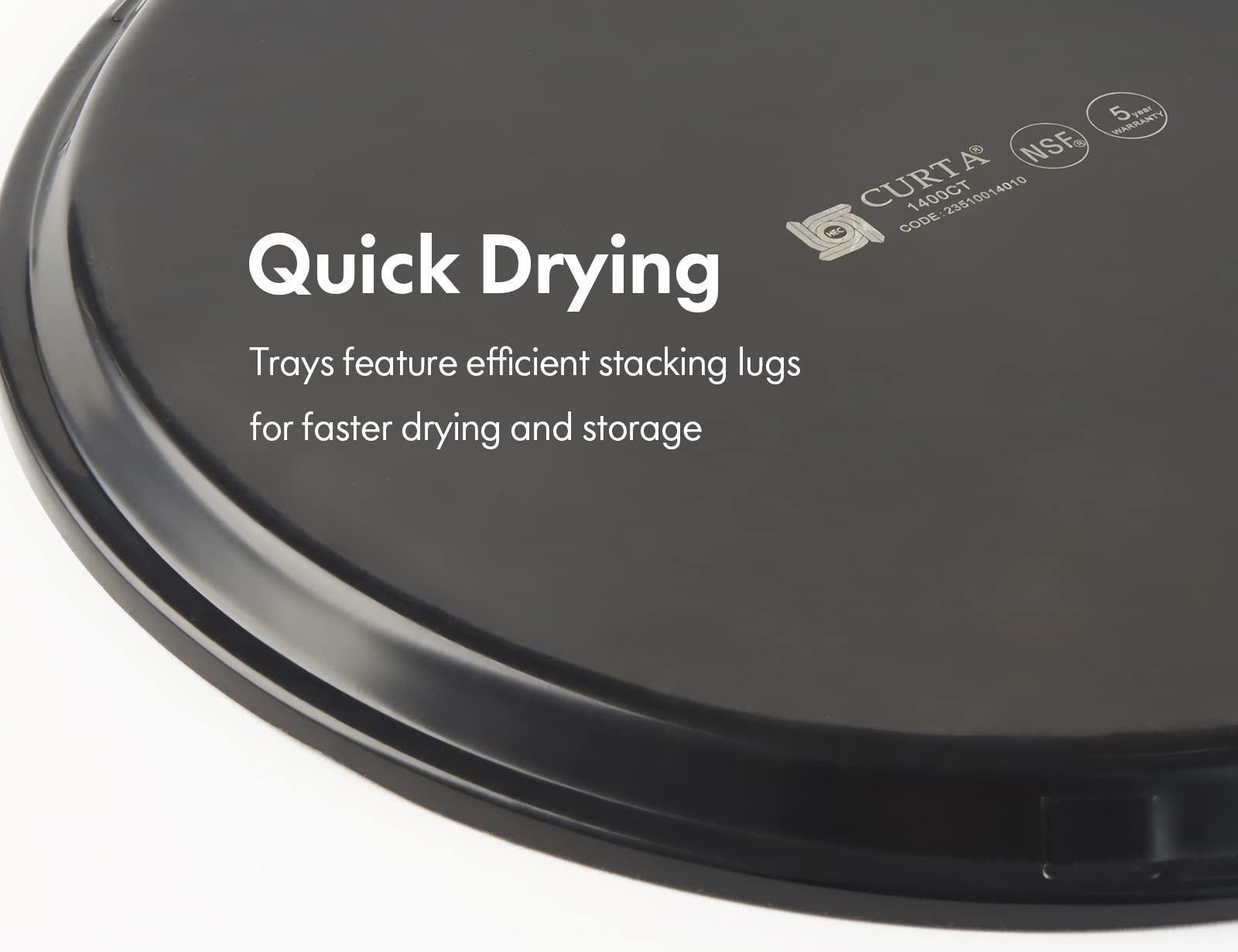 Curta 2-Pack Restaurant Grade Non-Slip Tray, Nsf, 16 Inch, Plastic Rubber Lined Round Serving Tray, Black