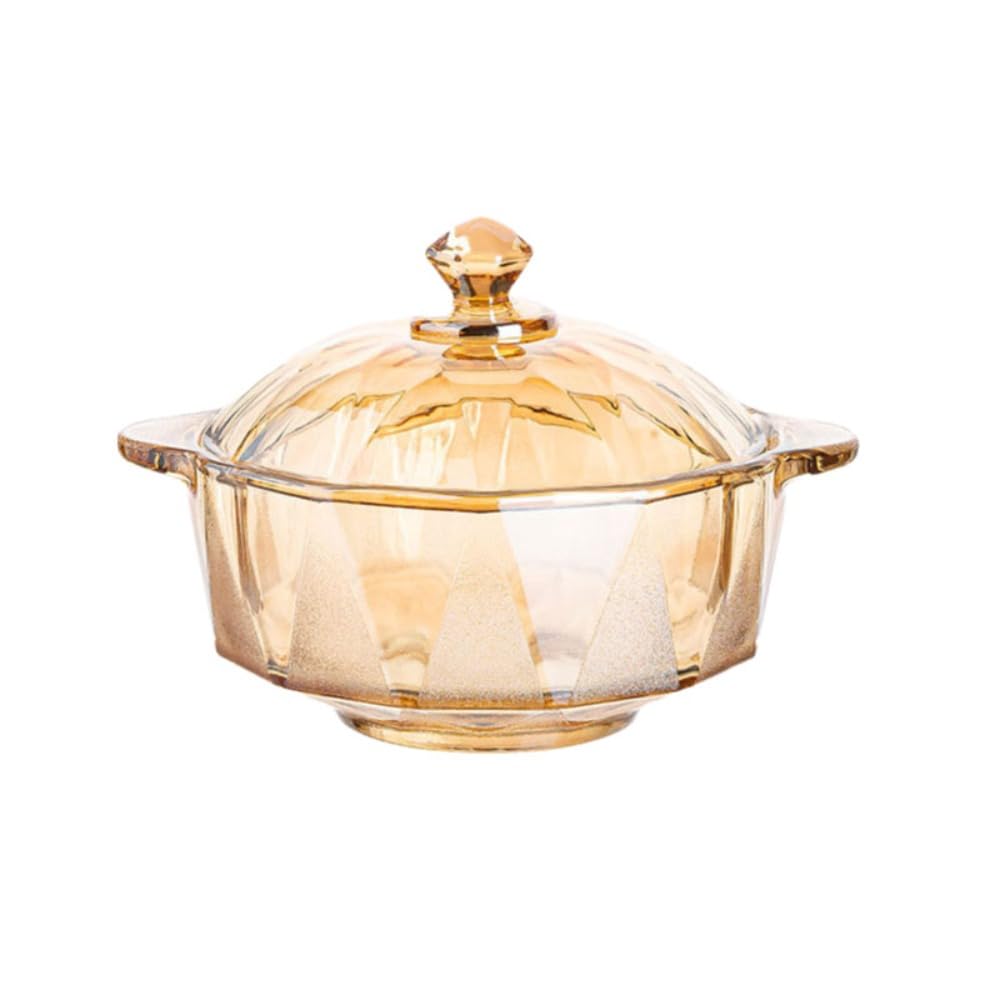 Mini Glass Casserole Dish with Lid, Glass Soup Bowl, Oven Safe Covered Round Casserole Dish, Microwave Bowls with Handle Noodle 