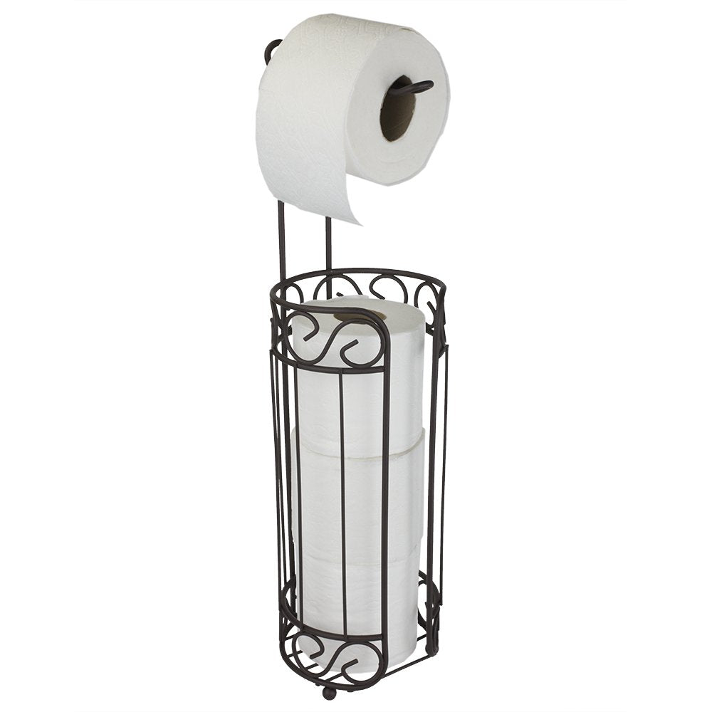 Home Basics Scroll Design Dispensing Toilet Paper Holder Stand, (Bronze) Steel Free-Standing Holder | Bathroom Toilet Paper Hold