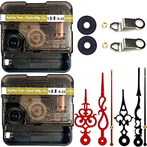 Yonota  Combo Of 2 Ajanta Mfg. Battery Operated Plastic Ticking Analog Wall Clock Movement Machine With Hands (Red+Black)