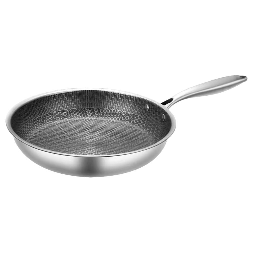 Cabilock Stainless Steel Frying Pan 18.50 X 11.02 X 1.96 in Honeycomb Bottom Steak Pan Small Frying for Eggs Gas Electric Cerami