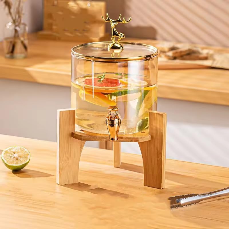 Glass Beverage Dispenser With Stand & Spigot, 2.5L, For Fridge, Ideal For Iced Water, Fruit Juice, Sangria & Lemonade