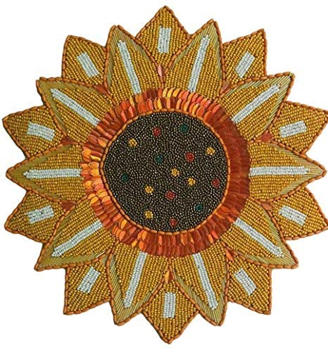 YWULY: Beaded Poleyster placemats, 14 INCH Sunflower Pattern, Best for BedSide Table/Center Table, Dining Table/Shelves