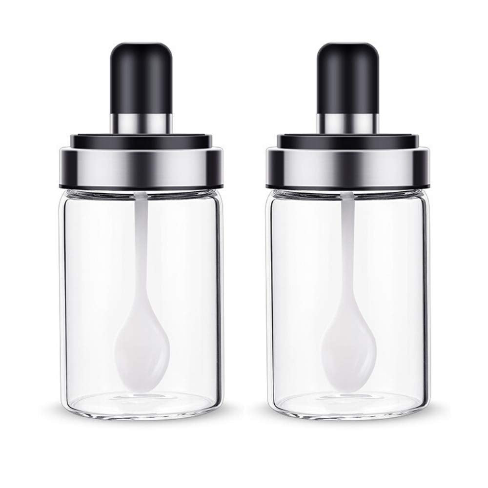 Kps Borosilicate Glass Food Storage Spice Jars Pickle Jar With Spoon 250 Ml (Set Of 2)