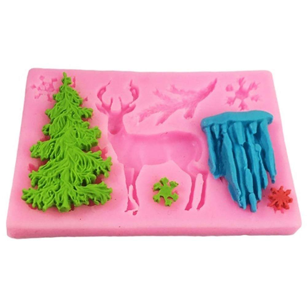 3D Xmas Christmas Cake Chocolate Mould Baking Mold Tree Snowman Silicone Fondant Shape (Pink)