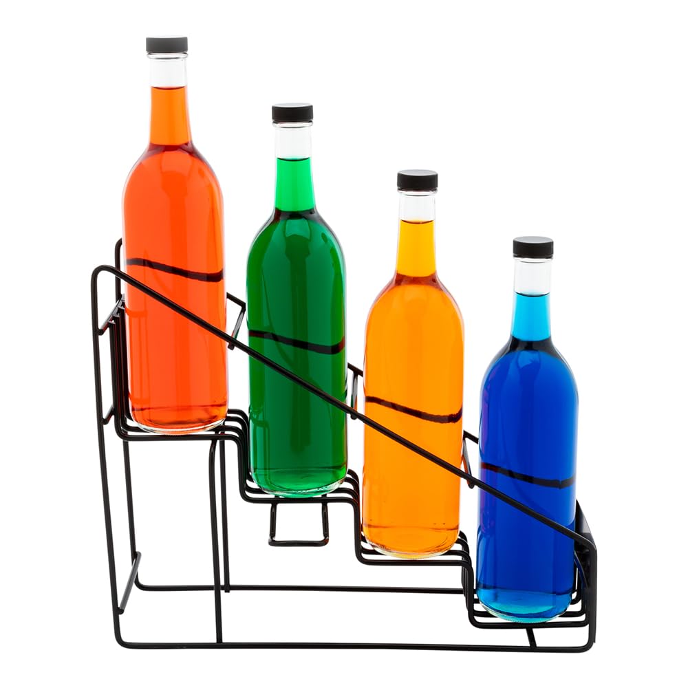 Restaurantware Restpresso 14 X 4 X 12 Inch Coffee Syrup Rack 1 4-Tier Syrup Holder - Wire Design Compact Black Iron Syrup Stand