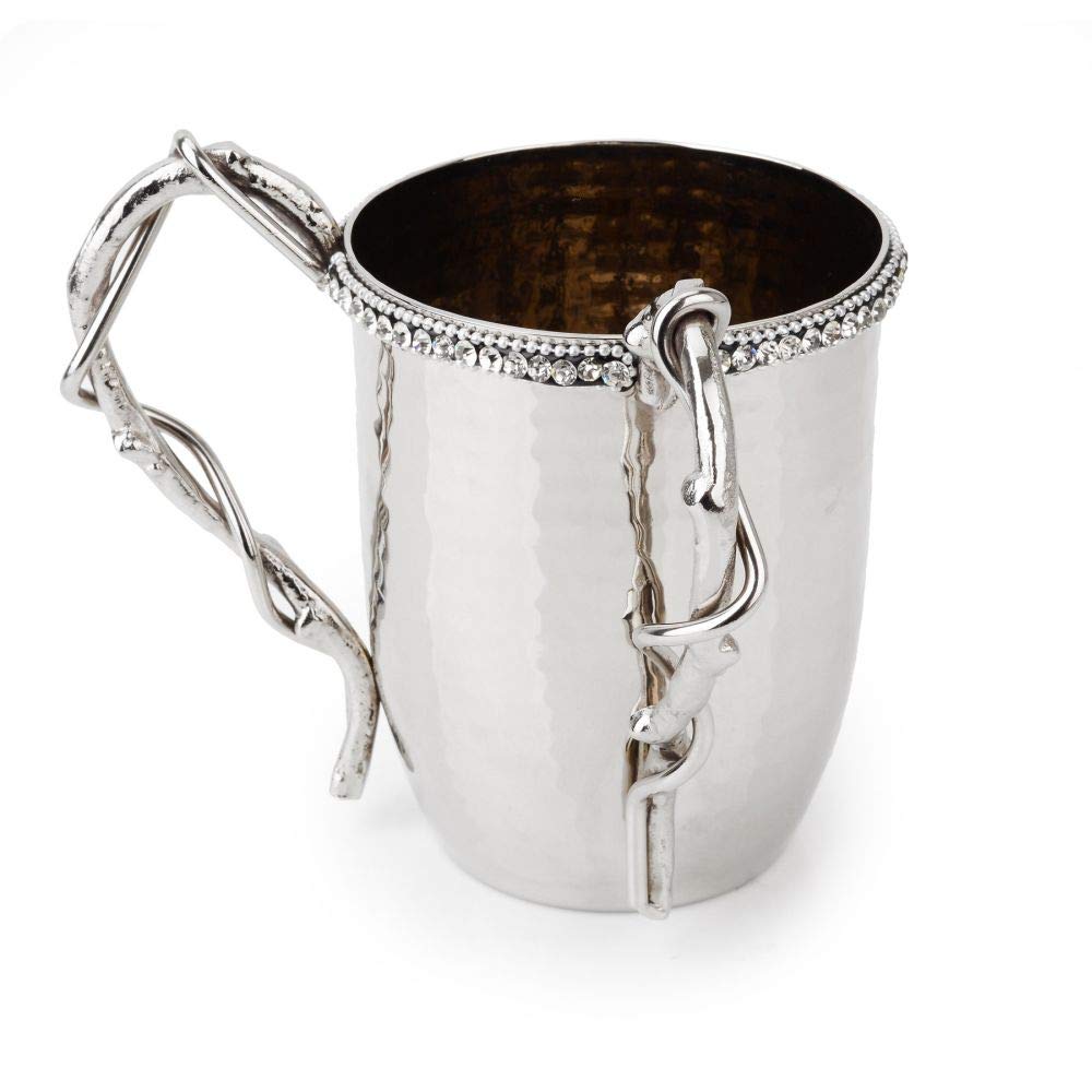 Classic Touch SDW90 Hammered Stainless Steel Wash Cup with Diamonds, 5-Inch, Silver