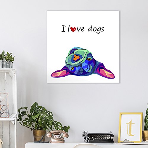Wall26 Square Dog Series Canvas Wall Art - I Love Dogs With Colorful Color Composition - Giclee Print Gallery Wrap Modern Home A
