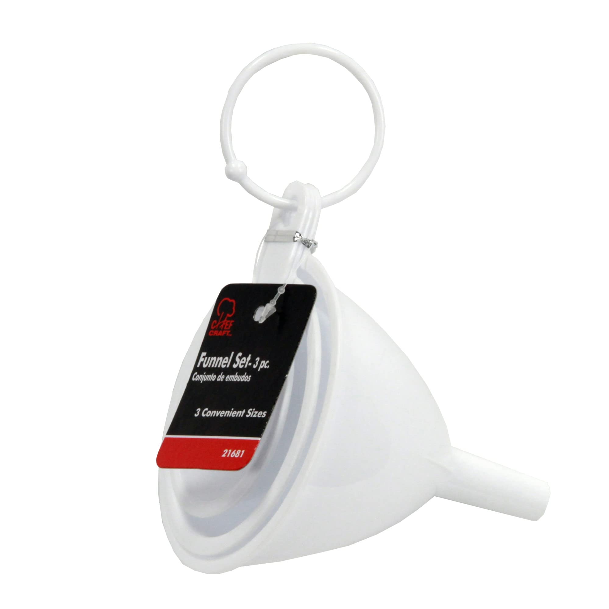 Chef Craft Classic Plastic Funnel Set, 2.5 To 3.75 Inch 3 Piece Set, White