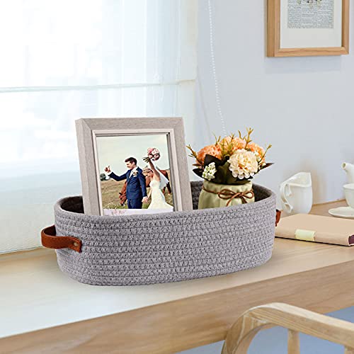 Oradrem 2 Pack Cotton Rope Small Woven Basket Toilet Paper Basket Room Storage Basket with Handles for Bathroom  13''x5.9''x4'' Gary