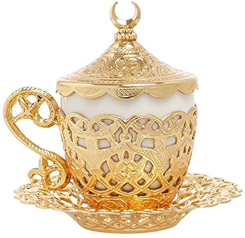 Alisveristime (1 Pc Turkish Coffee Cup - Traditional Design with Crescent Motif, Porcelain Cup and Saucer for Turkish, Greek, Ar