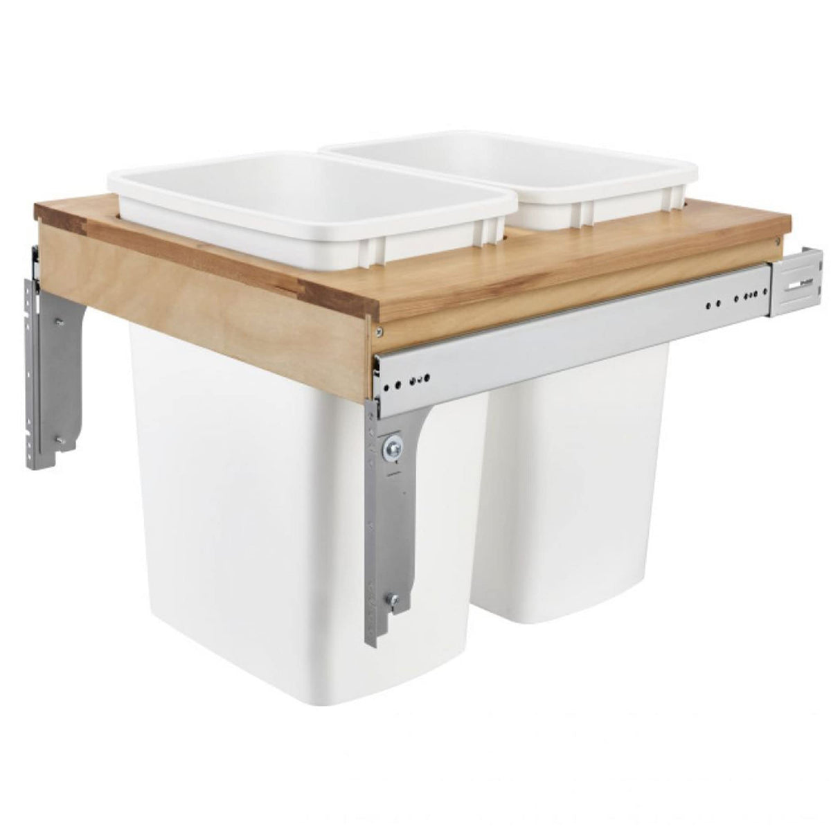 Rev-A-Shelf Double Pullout Trash Can For Base Kitchen/Bathroom Cabinets, 35 Qt Wood Top Mount Garbage Bin, 21 X 1.5 Face-Fra