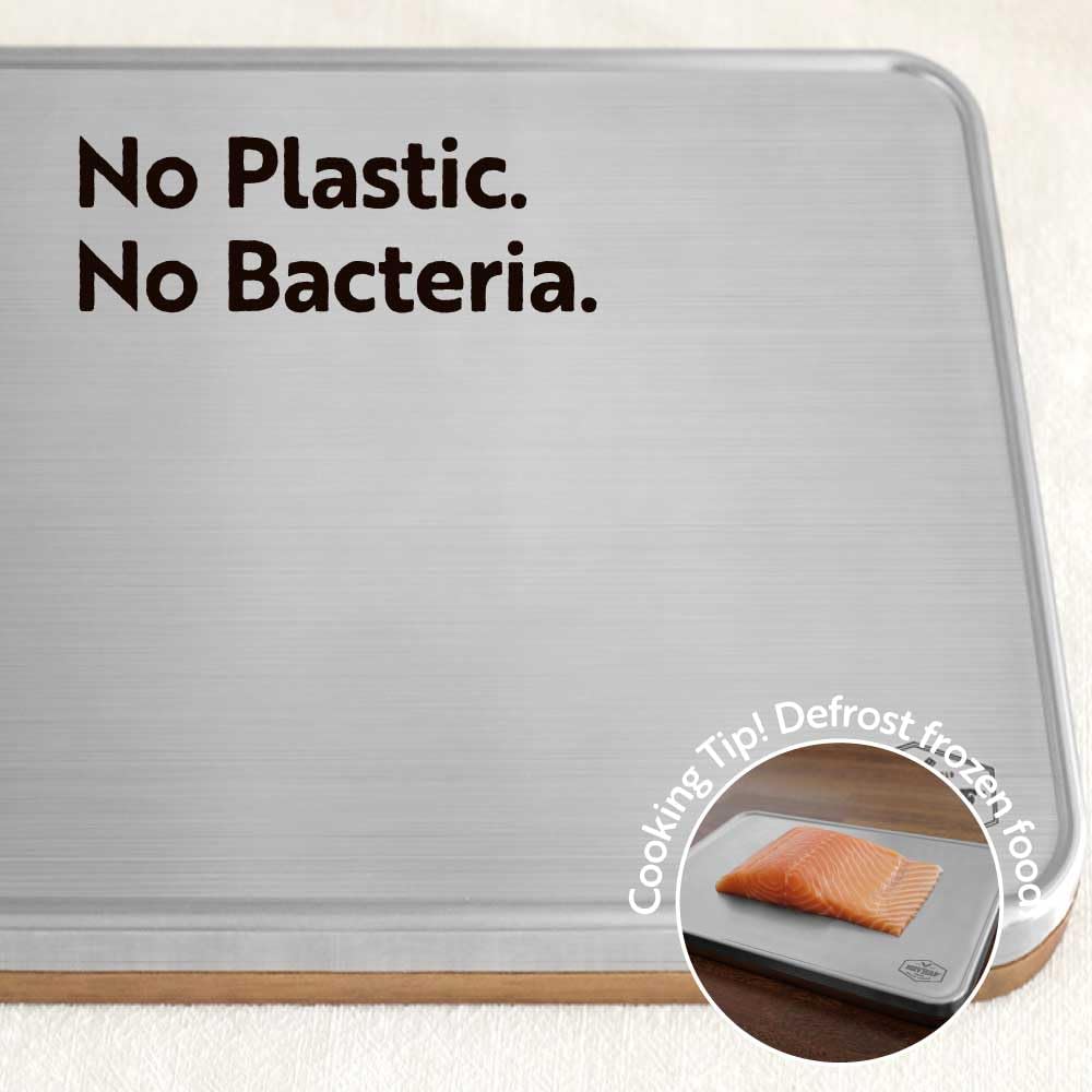 HAVHAF Stainless Steel Cutting Boards For Kitchen With Lip(Wood & Metal, 15x10) - Non Plastic Non Toxic Acacia Wooden Double Sid