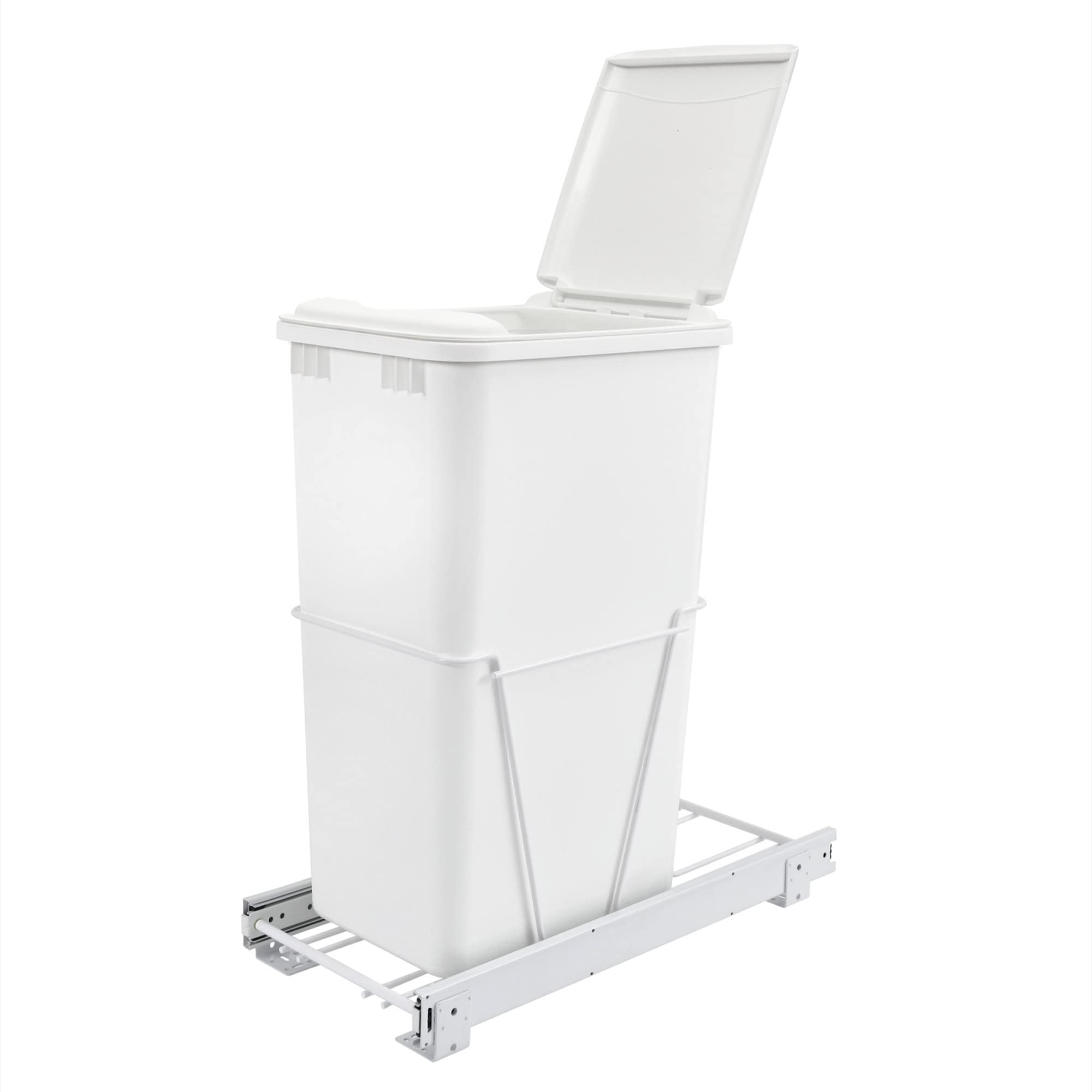 Rev-A-Shelf Single Pull Out Under Sink 50 Qt Trash Can For Base Kitchen/Bathroom Cabinets W/Lid, Slides, And Simple Installation