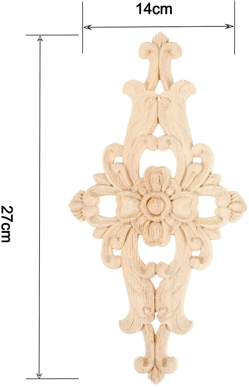 MUXSAM 4-Pack Wood-Carved Furniture Applique Onlay 27x14cm/10.63''x5.51''  Center Flower Decal for Cupboard Dresser Cabinet Chest Bed Door Wall Wardrobe Ceiling