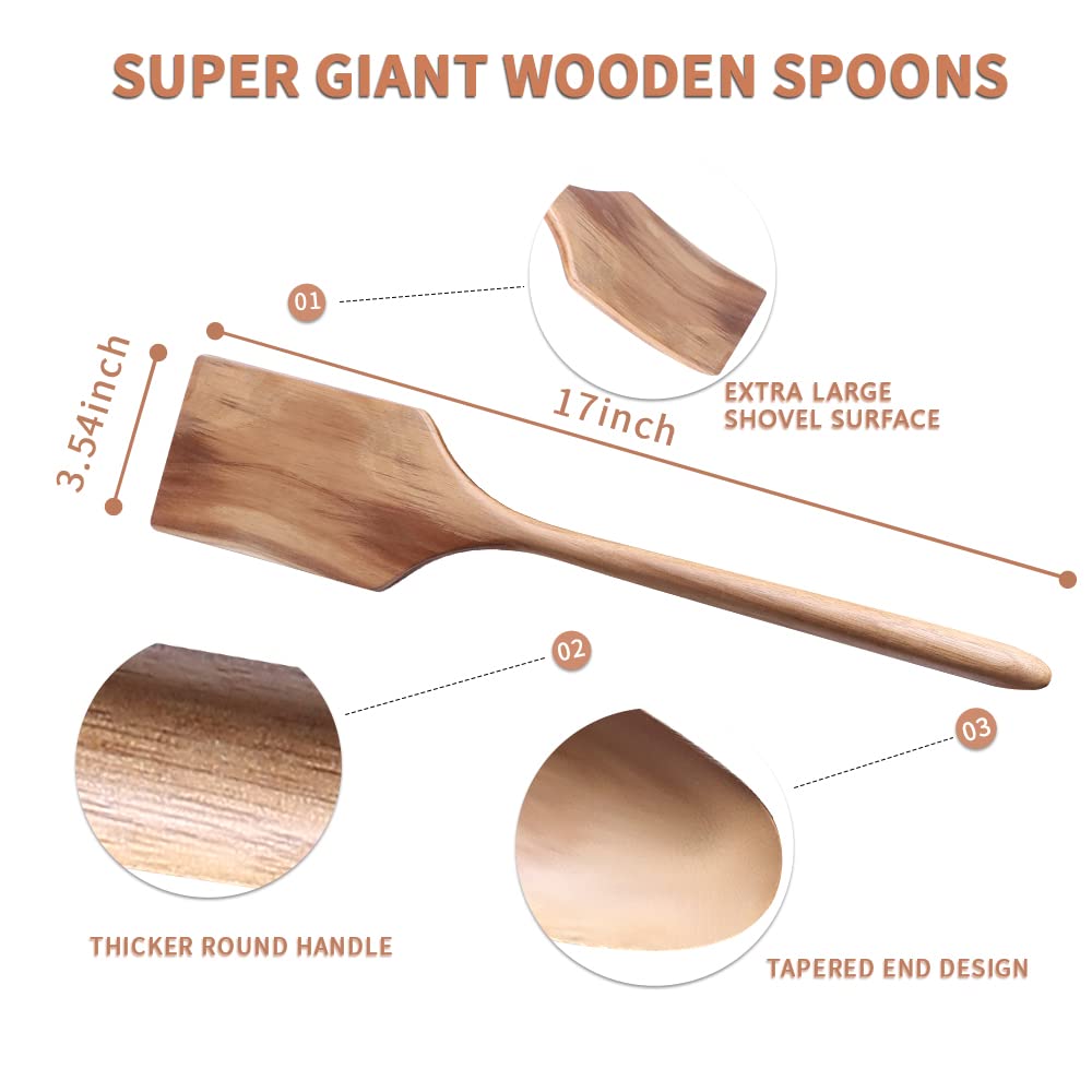 Big Wooden Spatula For Cooking, Giant Wood Shovel Scraper Utensil For Large Cast Iron, 17-Inch Kitchen Spatula Flat Multipurpose