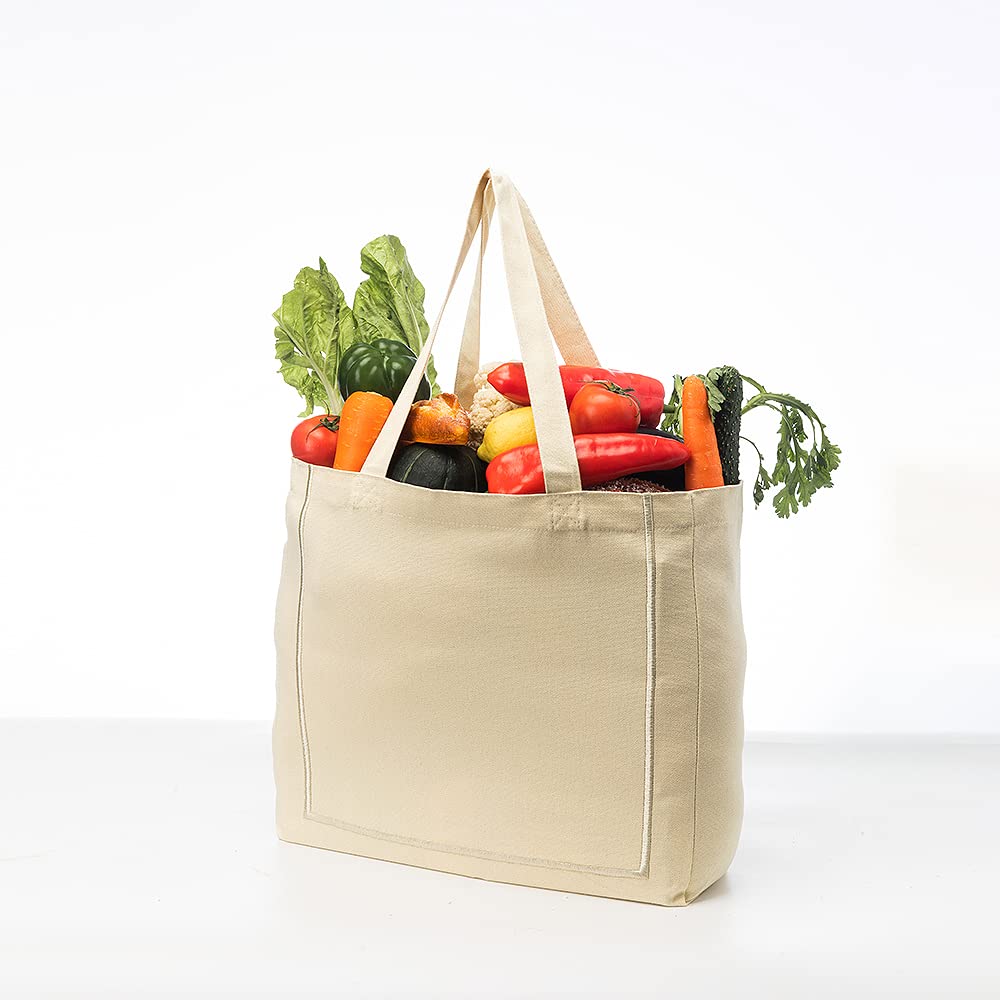 Azuca Reusable Grocery Shopping Cloth Bags (5 Pack) Super Strong Large 12Oz 100% Cotton Fashionable Embroidery Canvas Tote Bag,