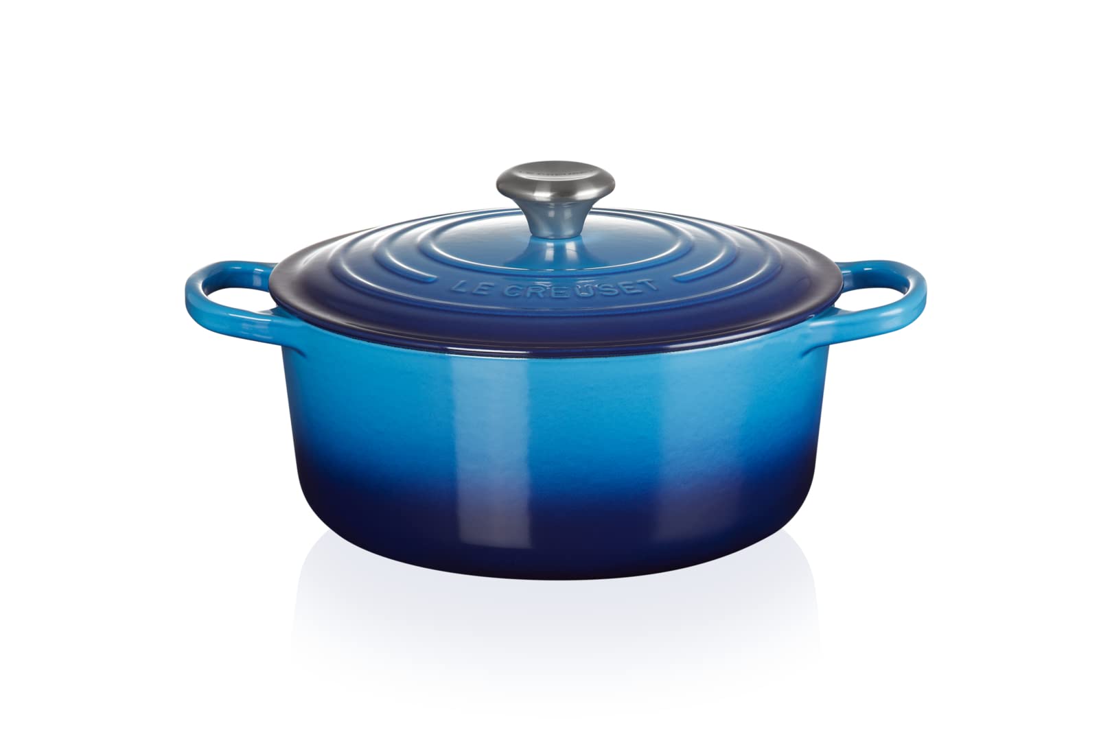 Le Creuset Signature Enamelled Cast Iron Round Casserole Dish With Lid, 26 Cm, 5.3 Litre, Azure, 21177182202430