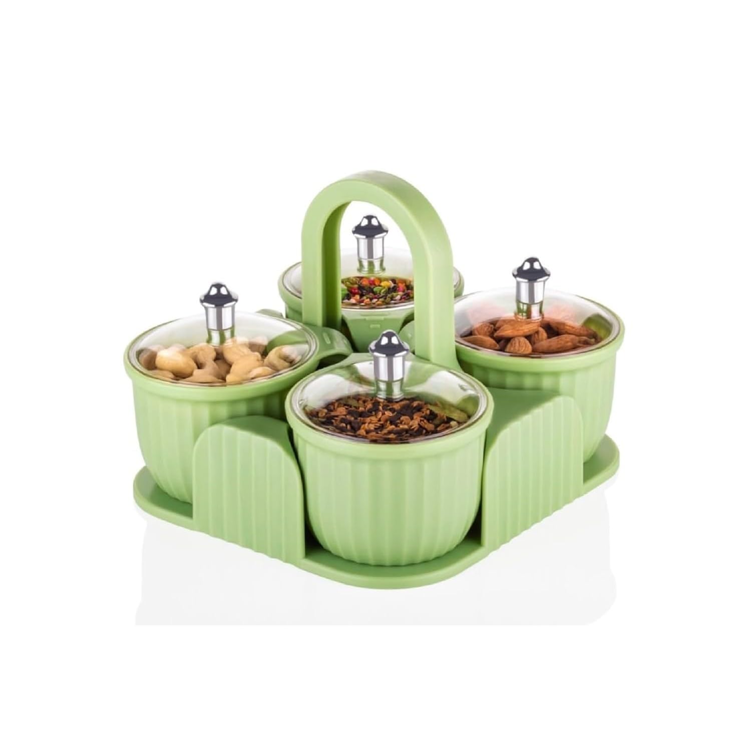 Ugu Zone Multipurpose Stylish Dry Fruit Box 4 Pc Jar Set Aachar Pickle Container Mukhwas Tray Dining Spice Stand Abs Plastic Cho